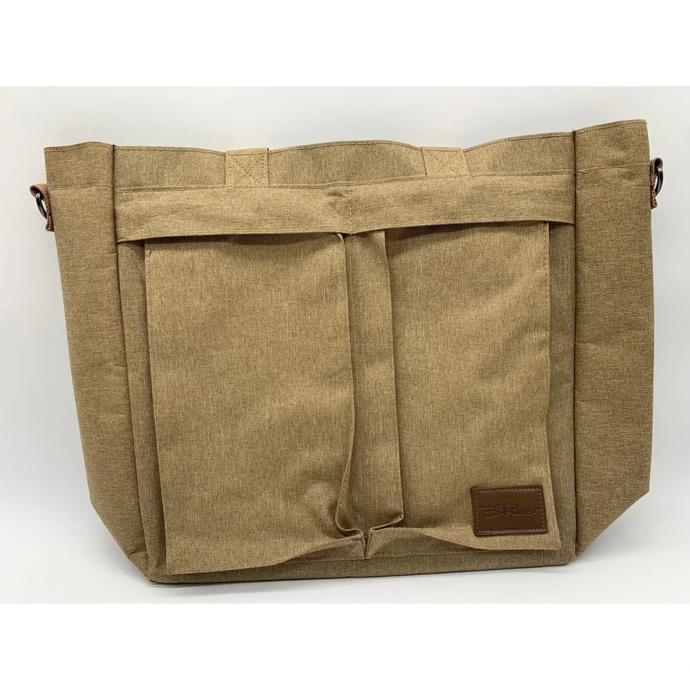 Bella Russo Large Canvas Tote Bag Tan Khaki Crossbody Shoulder‎ Strap Travel 18